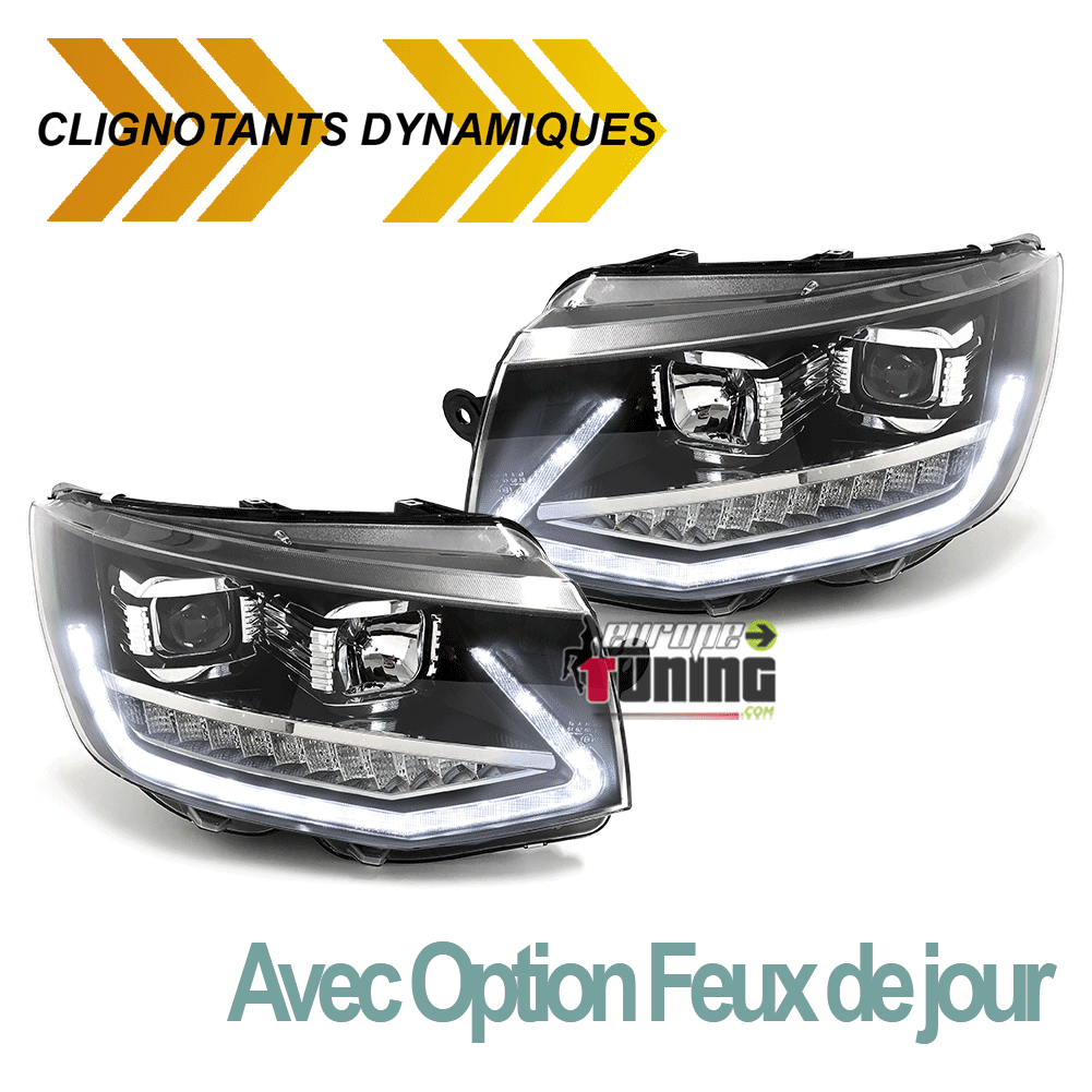 PHARES NOIRS DRL DIURNES A CLIGNOTANTS LEDS DYNAMIQUES POUR VW VOLKSWAGEN T6 (04908)