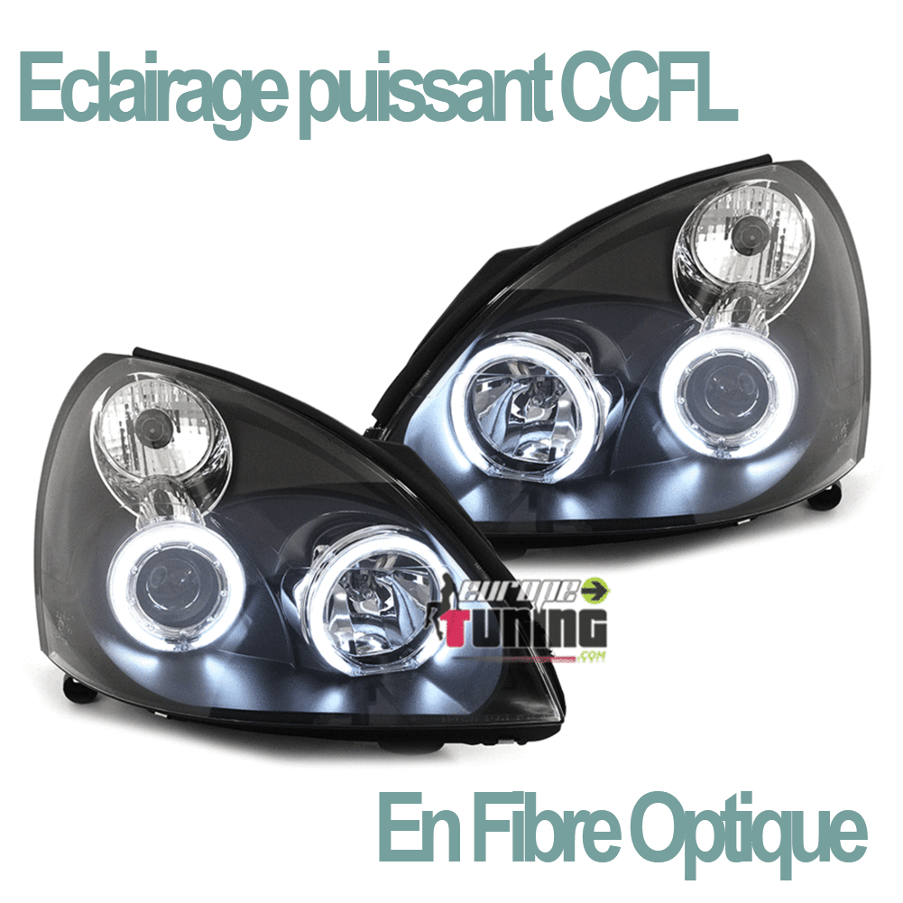PHARES ANGEL EYES NOIRS RENAULT CLIO 01-05 AU NEON (12186)