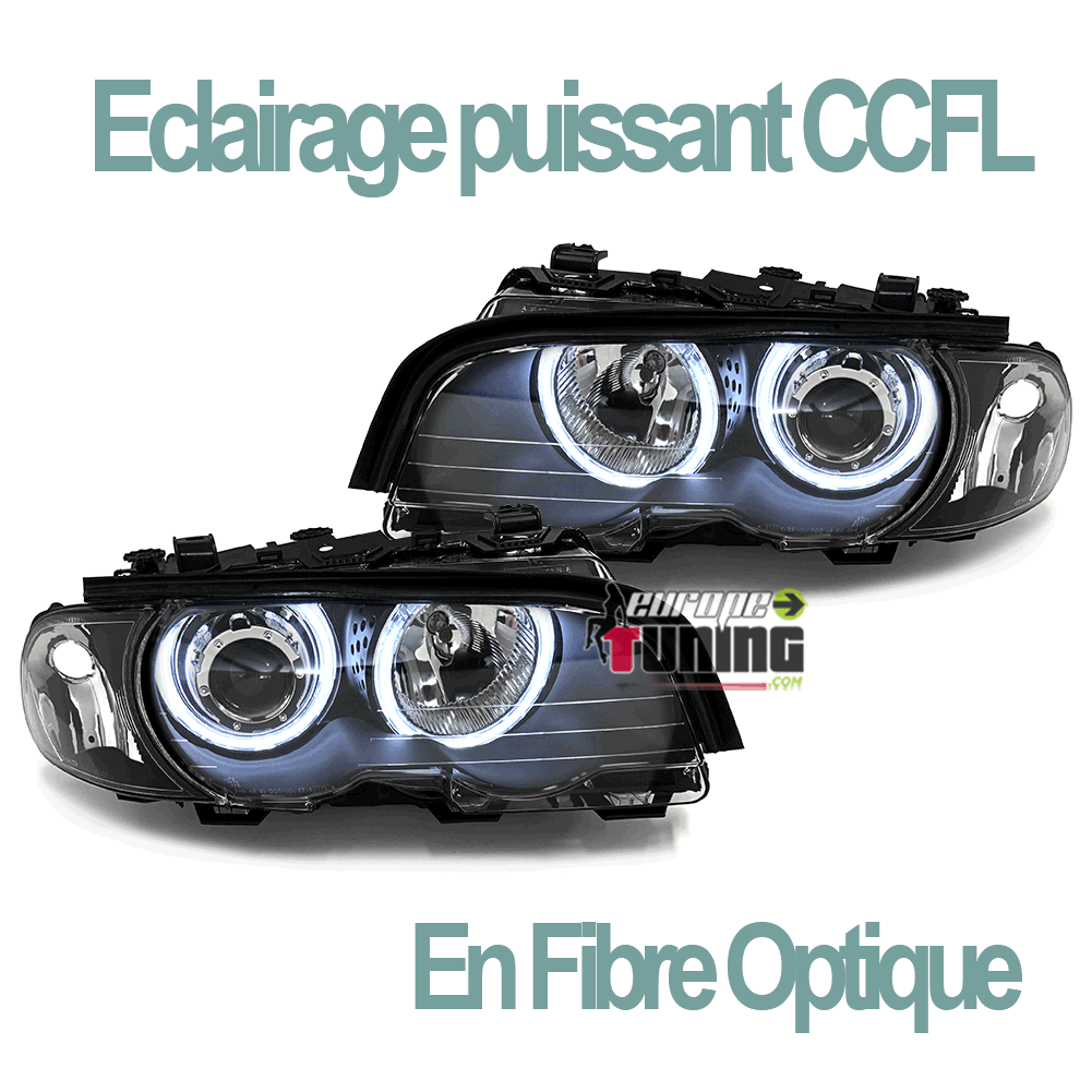 PHARES NOIRS A ANNEAUX FEUX ANGEL EYES CCFL BMW SERIE 3 E46 COUPE CABRIOLET 99-03 (05165)