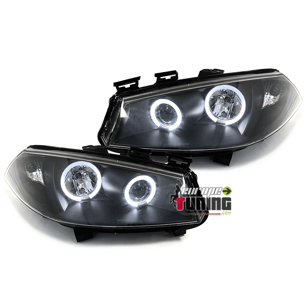 PHARES NOIRS FEUX DOUBLE ANNEAUX LED ANGEL EYES RENAULT MEGANE II PH I 2002-2006 (05474)