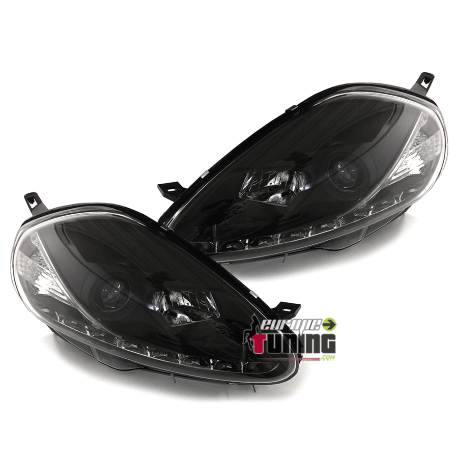 PHARES AVANTS NOIRS FEUX DE JOUR LED FIAT GRANDE PUNTO 2008-2009 (06353)